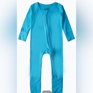 Blue bamboo sleeper with fold-over hands and feet